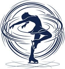 Female figure skater silhouette spinning gracefully with abstract dynamic swirl lines on ice vector illustration art.eps © MDACHIB