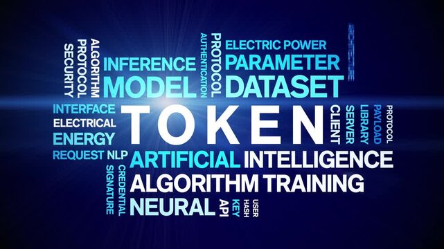 Token animated word cloud-text design animation tag kinetic typography seamless loop.