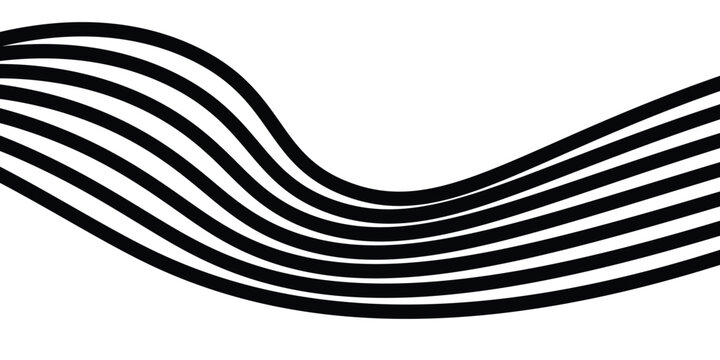 Black on white abstract perspective line wave stripes with 3d dimensional effect isolated on white.