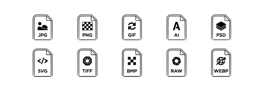 File Icons Representing Different Image File Formats Featuring Icon, Format, Jpg with Png and Gif Elements for Ai, Psd Projects