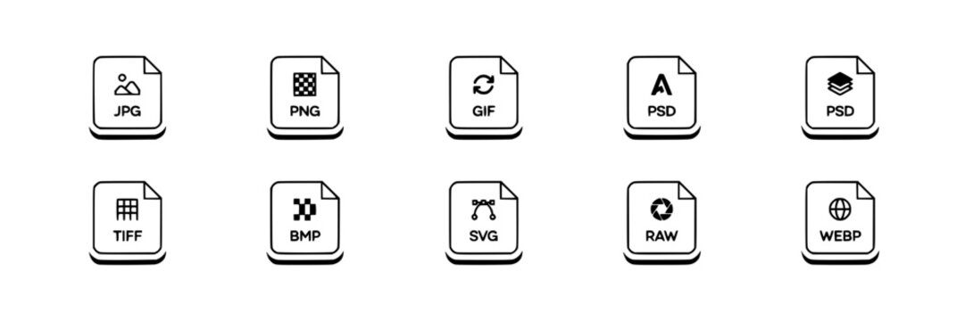 File Icons Representing Different Image File Formats Featuring Icon, Format, Jpg with Png and Gif Elements for Psd, Tiff