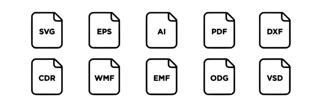File Icons Representing Different Vector Graphic Formats Arranged in Two Rows Featuring Icon, Format, Svg with Eps and Ai