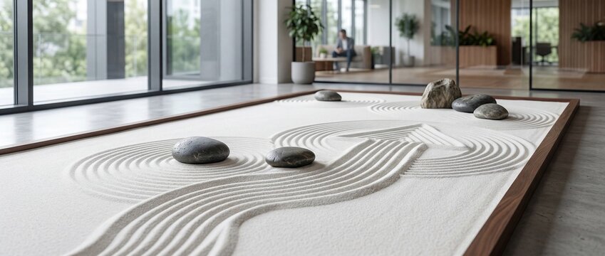 Business Growth and Strategic Progress Concept in Zen Sand Garden