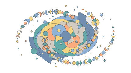 Fototapeta premium Abstract Celestial Geometric Composition with Stars and Moons 