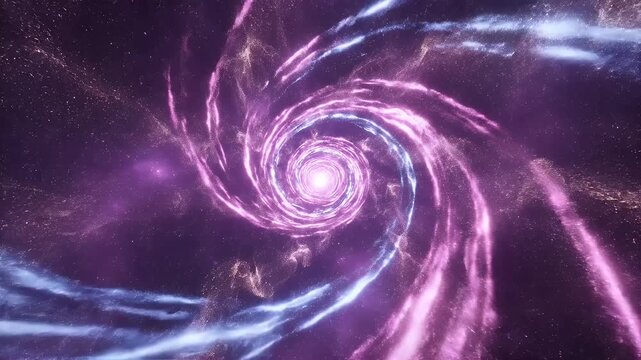 Cosmic vortex of glowing particles and nebulous trails in deep space