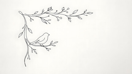 Obraz premium Minimalist Bird Perched on a Branch Silhouette Illustration on a Clean White Background