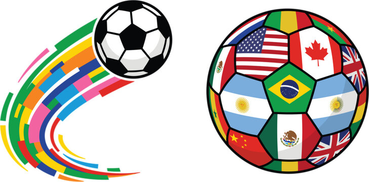 International Soccer Ball World Flags Colorful Motion Trail Vector Illustration