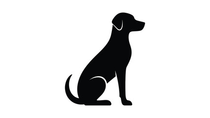 minimalist black silhouette dog icon in seated posture facing right with upright ears and curved tail, stylized vector illustration symbolizing pets, animals, loyalty, companionship and design © Clipzax