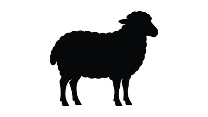 minimalist black silhouette sheep icon in side profile with rounded woolly body, head, ears, legs and tail, stylized vector illustration symbolizing livestock, farming, wool and agriculture design © Clipzax