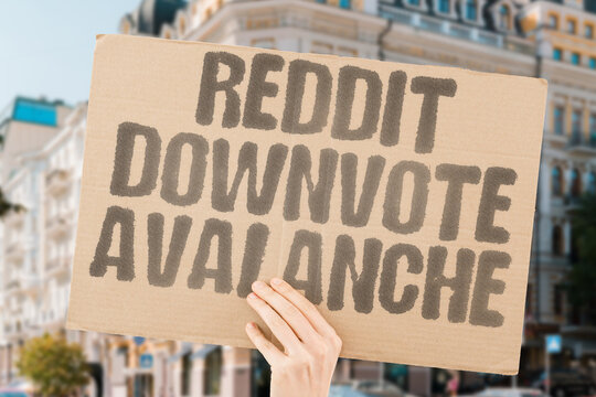 "Reddit Downvote Avalanche" Unpopular opinion hidden quickly. REDDIT. DOWNVOTE. AVALANCHE. UNPOPULAR. OPINION.