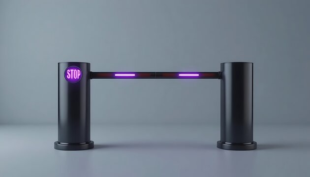 Professional Automated Parking Stop Gate Barrier with Glowing Purple LED Security Lights Modern Industrial Access Control System