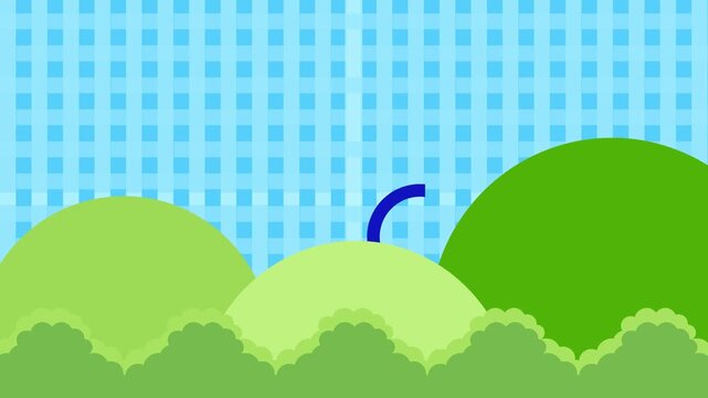 Delightful cute cartoon landscape 2D animation featuring smiling flowers and rainbow on gingham pattern background. Whimsical retro Y2K, characters for kids nature scenery, motion graphic video loop