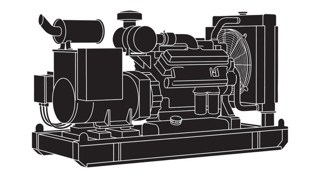 Diesel generator set with exhaust pipe detailed line silhouette