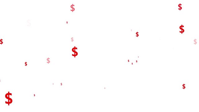 Red usd currency icon explosion overlay 4k, realistic dollar signs particles bursting and falling, luxury money rain animation on white background, sparkling wealth effect, alpha channel seamless loop