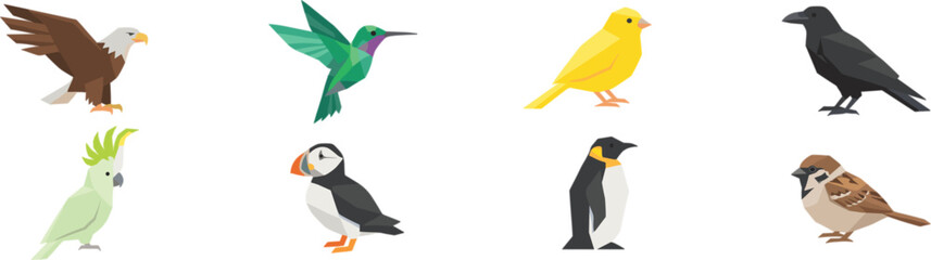 Low poly birds vector illustration set in flat geometric style © MSTRUBINA
