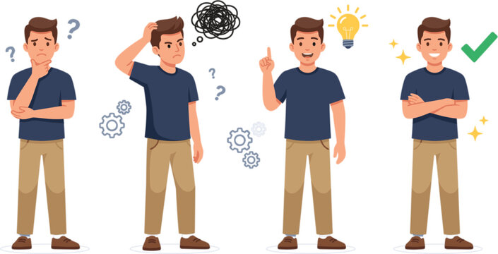 Man Finding Solution Idea Problem Solving Cartoon Character Vector Set