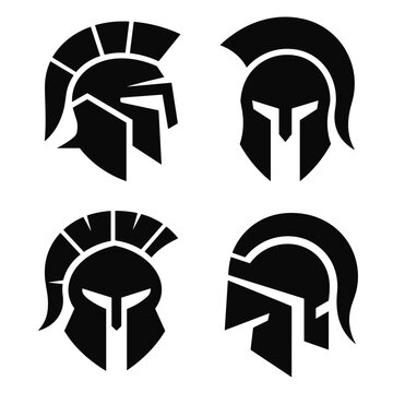 Bold Spartan Warrior Helmet Silhouettes in Minimal Emblem Style Collection