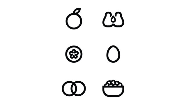 Simple black and white fruit and food fruit black and white line apple nuts starfruit
