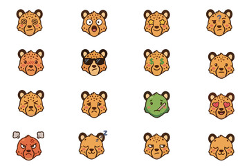Obraz premium Cheetah Cartoon Set Icon Emoji
