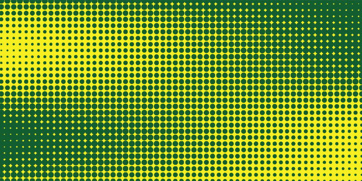 Abstract halftone dot pattern background - vector design from yellow circles in varying sizes on green background