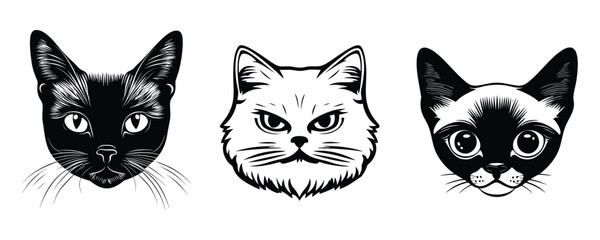 Fototapeta premium Stylized cat faces illustration element vector set