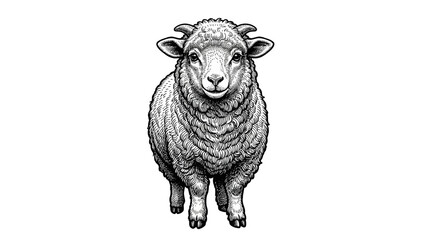 Rustic woodcut illustration of a woolly sheep. © erna