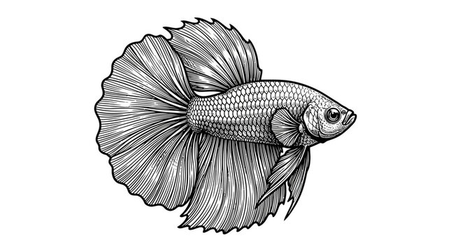 Siamese fighting fish betta hand drawn engraving illustration.