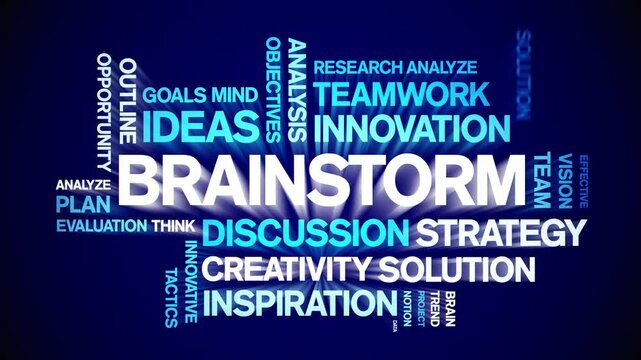 Brainstorm animated word cloud-text design animation tag kinetic typography seamless loop.