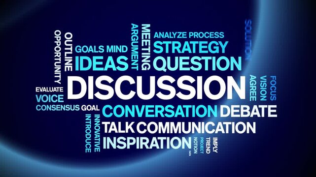 Discussion animated word cloud-text design animation tag kinetic typography seamless loop.