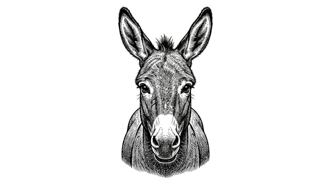 Vintage donkey head etching in black and white
