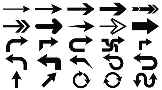 The arrows collection displays diverse directional indicators, including straight, curved, and looping paths for design projects.
