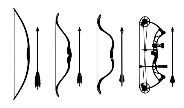 Archery Evolution Vector with Four Bows and Arrows Comparison Illustration