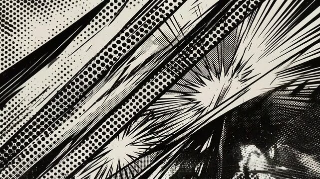 Black and white comic book explosion scene.
