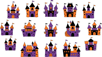 Halloween vector collection spooky castle illustrations for autumn festivities party decorations and digital designs © Craft Designer