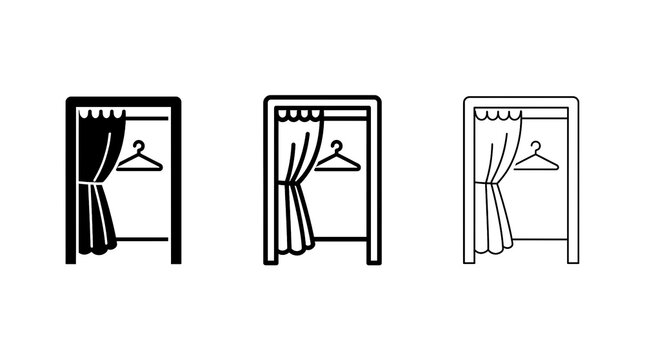 Fitting Room Icon Silhouette Vector with Bold Outline and Line Art Design
