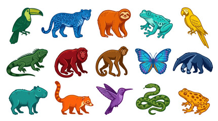 Fototapeta premium Colorful Cartoon Tropical Animals Vector Illustration Set for Nature and Wildlife Projects