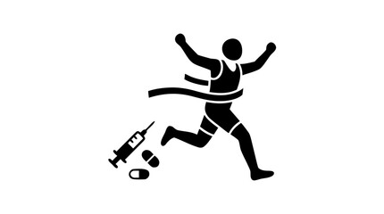 Obraz premium Runner Crossing Finish Line Leaving Drugs Behind Vector Illustration - Overcoming Addiction and Substance Abuse Recovery Concept