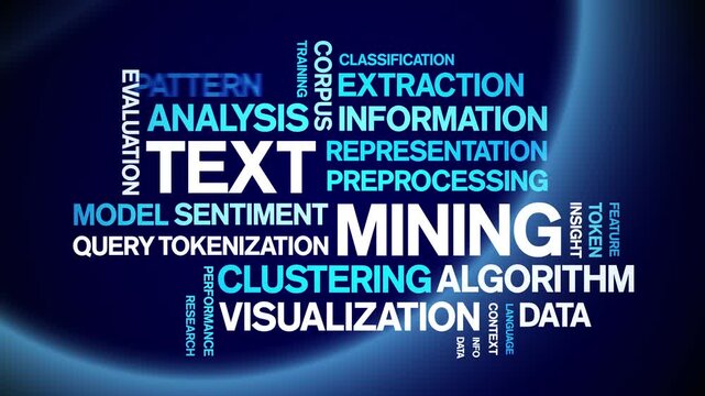 Text Mining animated word cloud-text design animation tag kinetic typography seamless loop.