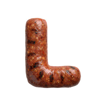 Merguez sausage letter L - Uppercase Barbecue font isolated on white background. Perfect alphabet for creative illustrations related to Barbecue, Grilled meat, oriental cuisine...