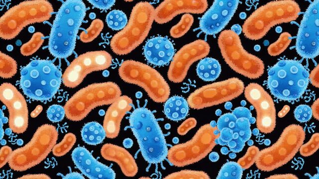 Microscopic world diverse bacteria and viruses, a microscopic, colorful, abstract pattern