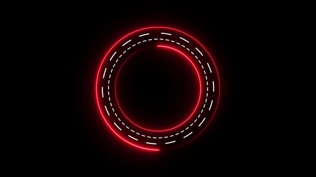 Futuristic neon Red circular hud with animated dashes on black background, abstract animation circle Motion graphic 4k animation video.