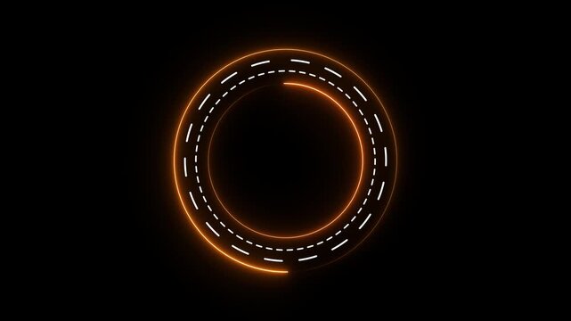 Futuristic neon Orange circular hud with animated dashes on black background, abstract animation circle Motion graphic 4k animation video.