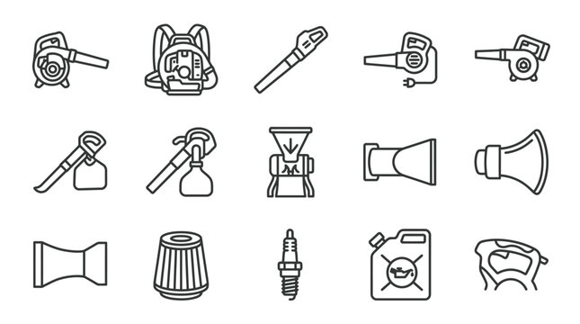 Leaf Blower Icons Set: Garden Tools, Outdoor Equipment, Cleaning Devices