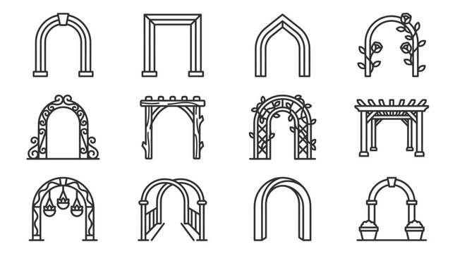 Collection of Archways and Arbors Icons: Garden, Wedding, Entrance Designs