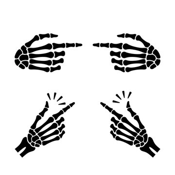 Black silhouette skeleton hands pointing and snapping fingers isolated on a white background