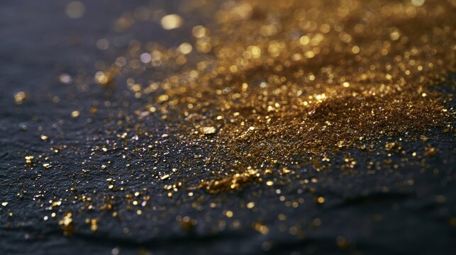 Shimmering gold dust scattered across a matte black slate surface.