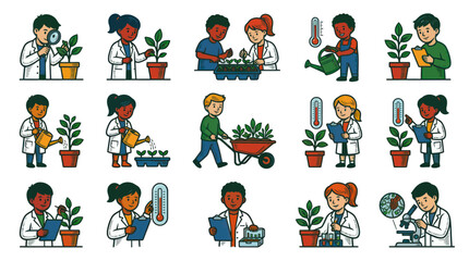 Fototapeta premium Children in Lab Coats Studying Plants and Science Equipment