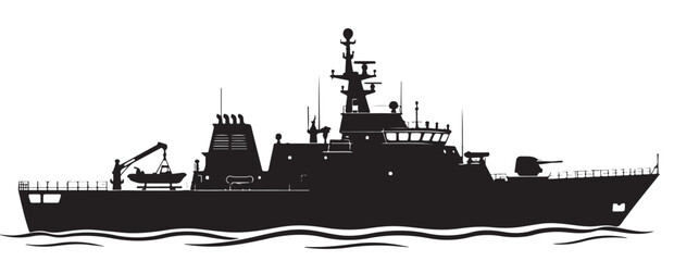 Obraz premium Modern Offshore Patrol Vessel Speeding Through Ocean Waves Maritime Security Illustration