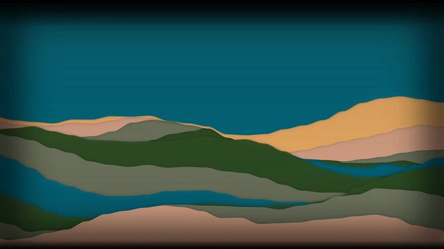 Papercut layered canyon landscape with topographic 5D illustration