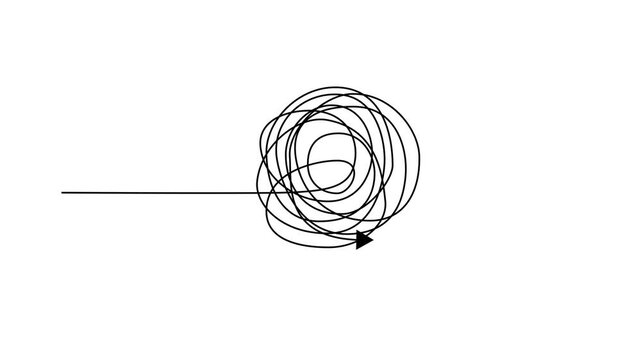 Abstract line arrow with scribble circle showing confusion to clarity concept for problem solving process and business direction